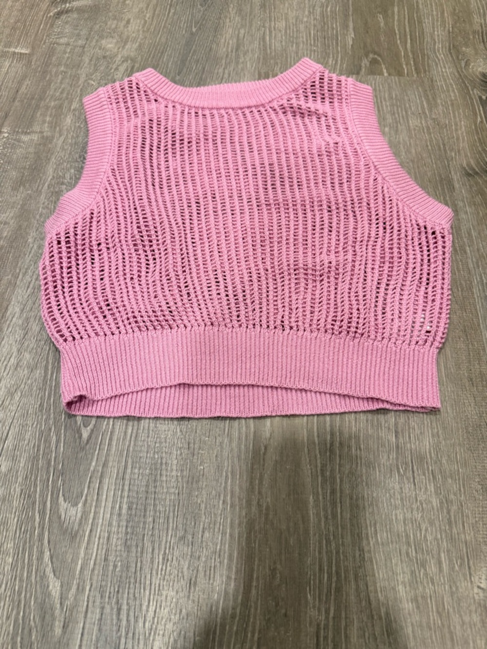 Double Zero Pink Open-Weave Knit Crewneck Sweater